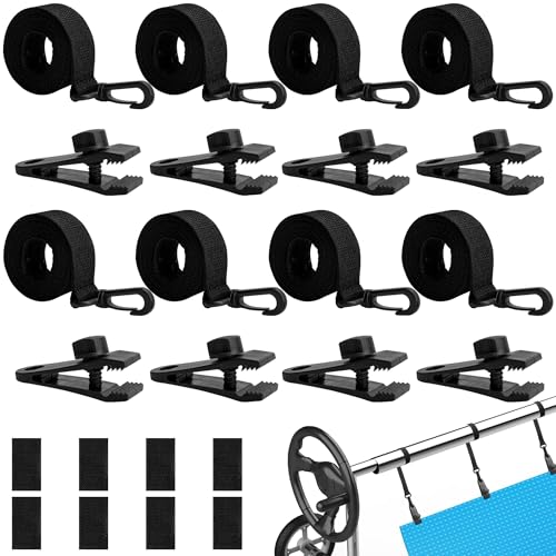 Yabound Pool Aufroller Aufrollvorrichtung, 8-er Set Befestigungsbänder und Klammern, Haltebänder für Poolfolie Solarfolie, Haltebänder Poolfolie Haltegurte für Pool-Planen/Abdeckungen von Yabound