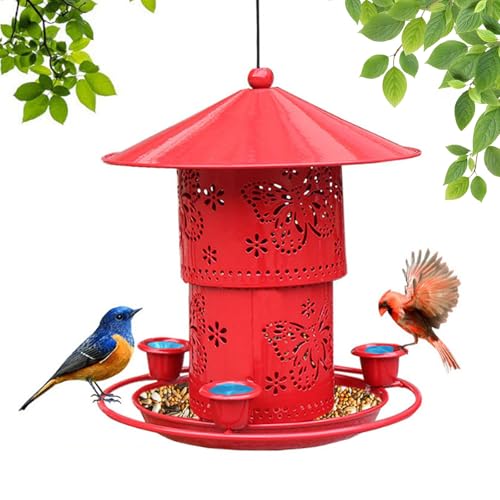 Yabound Vogelfutterhaus Zum Aufhängen, Faltbarer Metall Vogelfutterspender, 1 Anti Eichhörnchen Vogelfutterspender, Vogelfutterstation Wetterfest mit Wasserbecher, Futterhaus für Garten, Balkon von Yabound
