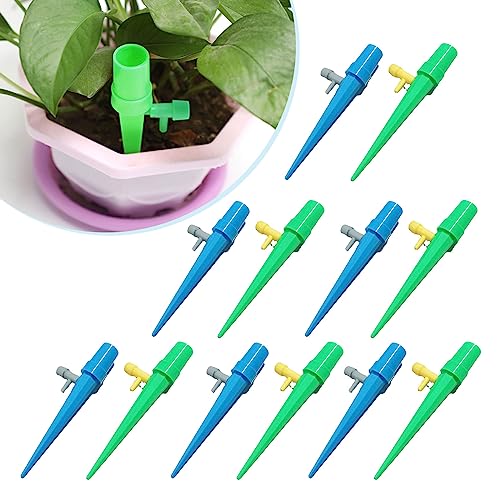 Yaclonq 12 Stück Bewässerungssystem Automatisch Bewässerung Set, Topfpflanzen Pflanzen Blumen Einstellbar Bewässerungssystem,zur Zimmerpflanze Bewässerung Blumen Bewässerung（Blau+Grün） von Yaclonq