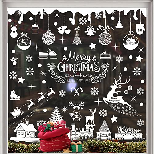 Yaclonq 236pcs Weihnachten Fenstersticker,Weihnachten Fensteraufkleber Rentier Aufkleber, Weihnachtsfensteraufkleber Weiss,für Schaufenster, Fensterglas, Winter-Weihnachtsparty von Yaclonq