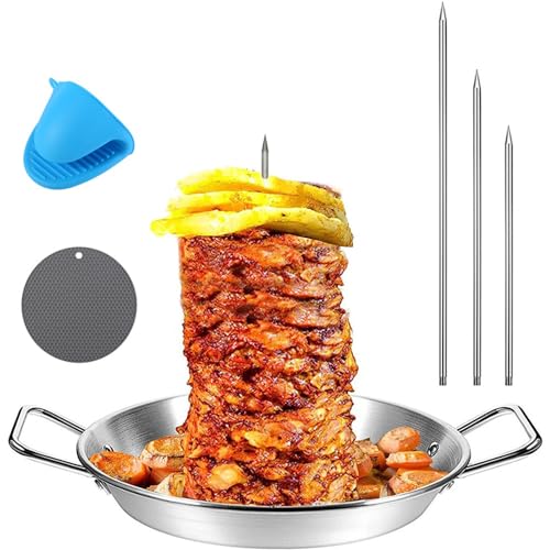 Yacriso Gyro-Pfanne mit Spieß für den Ofen, Gyro-Kochplatte, vertikale Spießpfanne für Shawarma, Al Pastor-Spieß für den Grill, vertikaler Gyro-Grillständer (13in,B) von Yacriso