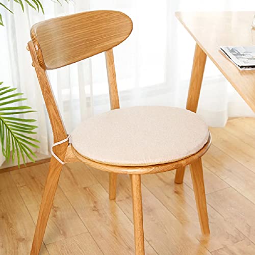 Sitzkissen Stuhl 6er Set, Stuhlkissen 40x40 mit BäNdern, Sitzkissen Esszimmerstuhl DüNn, Rund Sitzkissen KüChenstuhl Bunt, Anti-Verformung Anti-Rutsch Sitzpolster mit Waschbar Abnehmbarer Bezug Beige von Yadlan