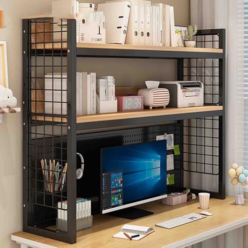 Yadlan Schreibtisch Organizer Shelf Hergestellt Aus Massivholz Und Stahlrahmen Desktop-Bücherregal Desktop-Bücherregal für Computer-Schreibtisch-Organizer Black 80cm von Yadlan