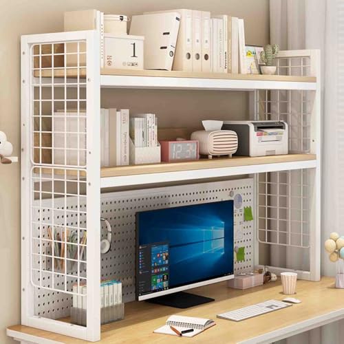 Yadlan Schreibtisch Organizer Shelf Hergestellt Aus Massivholz Und Stahlrahmen Desktop-Bücherregal Desktop-Bücherregal für Computer-Schreibtisch-Organizer White 80cm von Yadlan