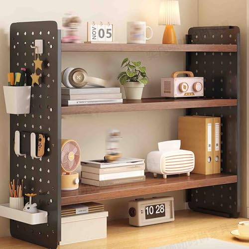 Yadlan Schreibtisch Regalaufsatz, Schreibtischregal Desktop-aufbewahrungsregal, wohnheim-bücherregal für Schreibtisch, für Computertisch, Büro, Wohnheim, Schlafzimmer Black 3tier 60cm von Yadlan