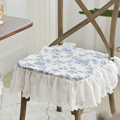 Yadlan Stuhlkissen mit BäNdern RüSchen, Vintage Sitzkissen Esszimmer Landhaus, Sitzpolster Stuhl 42x38 mit FüLlung Und KissenhüLle, Stuhlauflagen KüChenstuhl mit BäNdern rutschfest Boden, 4er Set von Yadlan
