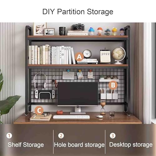 Yadlan Tischregal 2/3 stufiges Regal für den Schreibtisch Organizer und Bücherregal Tischregal mit Gitterfach, Holz & Metall,Geeignet für Büro Arbeitszimmer Schlafsaal Black 3 Tier 95cm von Yadlan