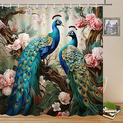 Yadshoti Pfau Duschvorhänge Blau Schöne Vogel Rosa Blume Zwei Pfauen Floral Pflanze Landschaft Muster Druck Badezimmer Dekor Polyester Stoff Vorhang Set 178 x 178 cm mit Haken Yadshoti Pfau Duschvorhänge Blau Schöne Vogel Rosa Blume Zwei Pfauen Floral Pflanze Landschaft Muster Druck Badezimmer Dekor Polyester Stoff Vorhang Set 178 x 178 cm mit Haken von Yadshoti