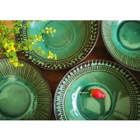 4Er Set Keramik Türkis Schalen | Müsli Schale Mit Gravur Dekorationen Tauchschüssel Snack Servierschale von YaelGronnerCeramics
