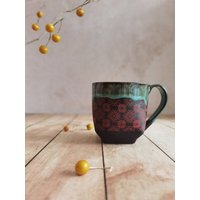 Schwarz & Türkis Keramik Becher, Becher Für Teeliebhaber, Vintage Tasse, Handgemachte Mit Henkel, Kaffeeliebhaber von YaelGronnerCeramics