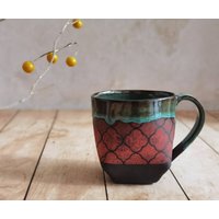 Schwarz & Türkis Keramik Becher, Becher Für Teeliebhaber, Vintage Tasse, Handgemachte Mit Henkel, Kaffeeliebhaber von YaelGronnerCeramics