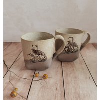 Set Von Zwei Keramiktassen, Tassen Für Teeliebhaber, Vintage-Tassen, Handgemachte Keramik Mit Einem Griff, Geschenk Mama von YaelGronnerCeramics