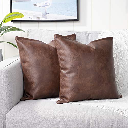 Yaertun 2 Set Kunstleder Kissenbezug, Sofakissen Dekorative Kissenhülle, Lederoptik Leder Bezug Couchkissen für Sofa Schlafzimmer Kissenbezüge Kissen, 30x30 cm Dunkelbraun von Yaertun