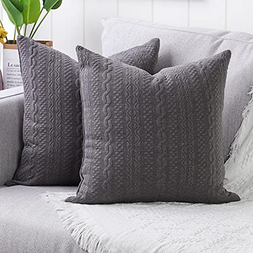 Yaertun 2er Set Superweichen Kissenbezüge Dekokissen Kissenbezug Sofakissen Dekorativ Couchkissen Kissenhülle Bezug Weich für Wohnzimmer Schlafzimmer 16x16 Inch,40x40 cm Dunkelgrau von Yaertun