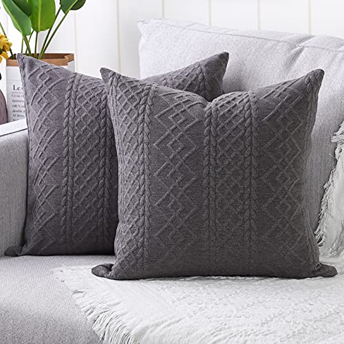 Yaertun 2er Set Superweichen Kissenbezüge Dekokissen Kissenbezug Sofakissen Dekorativ Couchkissen Kissenhülle Bezug Weich für Wohnzimmer Schlafzimmer 16x16 Inch,40x40 cm Dunkelgrau von Yaertun