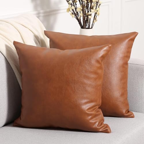 Yaertun 2er Set aus Kunstleder Kissenbezug, Sofakissen Dekorative Kissenhülle Quadratisch Überwurf Kissenbezüge Kissen für Sofa Schlafzimmer 18"x18", 45 x 45 cm,Braun von Yaertun