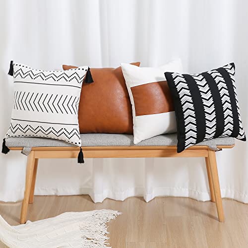 Yaertun 4er Set Boho Kissenbezug Dekorative aus Kunstleder Kissenbezüge Dekokissen, Modern Home Dekor Kissenhülle mit Quaste Getuftet Super Weich Sofakissen für Sofa Schlafzimmer 45x45cm von Yaertun