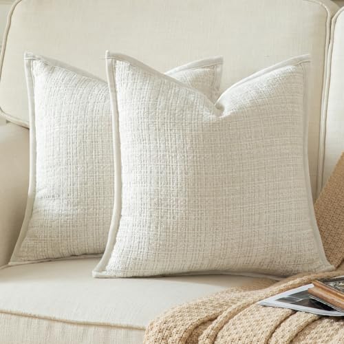 Yaertun 2er Set Kissenbezug Cremeweiß 40x40cm Chenille Kissenbezüge Kissenhülle Dekokissenbezug sofakissen dekokissen deko Samtrückseite für Sofa Schlafzimmer Wohnzimmer Weiche Gemütliche von Yaertun