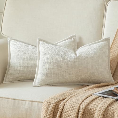 Yaertun 2er Set Kissenbezug Cremeweiß 40x60cm Chenille Kissenbezüge Kissenhülle Dekokissenbezug sofakissen dekokissen deko Samtrückseite für Sofa Schlafzimmer Wohnzimmer Weiche Gemütliche von Yaertun