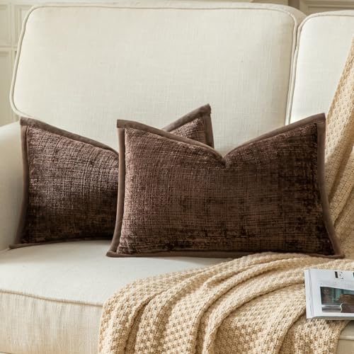 Yaertun 2er Set Kissenbezug Kaffeebraun 40x60cm Chenille Kissenbezüge Kissenhülle Dekokissenbezug sofakissen dekokissen deko Samtrückseite für Sofa Schlafzimmer Wohnzimmer Weiche Gemütliche von Yaertun