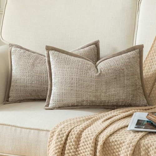 Yaertun 2er Set Kissenbezug Khaki 40x80cm Chenille Kissenbezüge Kissenhülle Dekokissenbezug sofakissen dekokissen deko Samtrückseite für Sofa Schlafzimmer Wohnzimmer Weiche Gemütliche von Yaertun