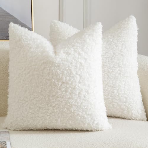 Yaertun 2er Set Kissenbezug Teddywolle Faux Pelz Dekorative Kissenbezüge Plüsch Bouclé Sofakissen Couchkissen Dekokissen Zierkissenbezug Deko Kissenhülle Schlafzimmer Wohnzimmer 55x55 cm Cremeweiße von Yaertun