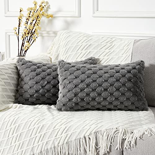 Yaertun 2er Set superweiche Plüsch Kissenbezüge Kunstpelz Kissenhüllen Dekorative Sofakissen Dekokissen Weicher Zierkissenbezug für Sofa Couch Bett Wohnzimmer 30 x 50 cm Grau von Yaertun