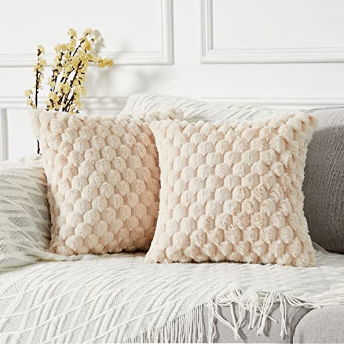 Yaertun 2er Set superweiche Plüsch Kissenbezüge Kunstpelz Kissenhüllen Dekorative Sofakissen Dekokissen Weicher Zierkissenbezug für Sofa Couch Bett Wohnzimmer 40 x 40 cm Beige von Yaertun