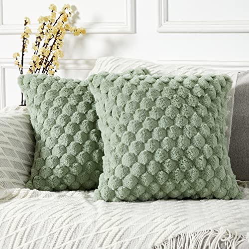 Yaertun 2er Set superweiche Plüsch Kissenbezüge Kunstpelz Kissenhüllen Dekorative Sofakissen Dekokissen Weicher Zierkissenbezug für Sofa Couch Bett Wohnzimmer 60 x 60 cm Salbei Grün von Yaertun