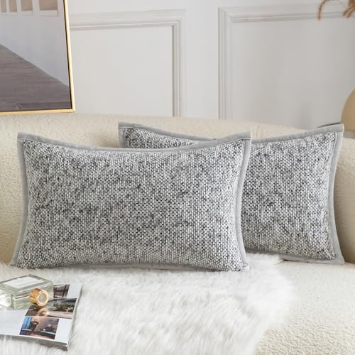 Yaertun Chenille Kissenbezug Tie-DyeDesign Kissenhülle Dekorative Sofakissen Dekokissen Zierkissenbezug Weicher Samt Rückseite Kissenbezüge für Wohnzimmer Schlafzimmer 2er Set 30x50 cm Hellgrau von Yaertun