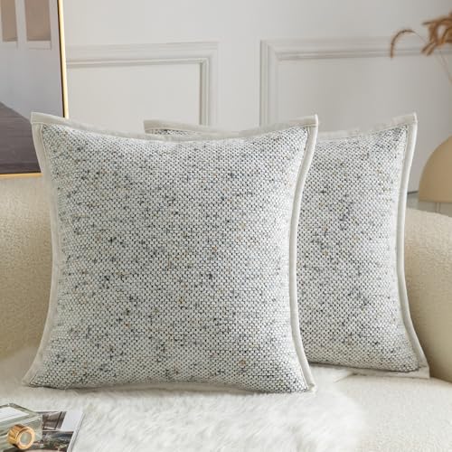 Yaertun Chenille Kissenbezug Tie-DyeDesign Kissenhülle Dekorative Sofakissen Dekokissen Zierkissenbezug Weicher Samt Rückseite Kissenbezüge für Wohnzimmer Schlafzimmer 2er Set 45x45 cm Weiß von Yaertun