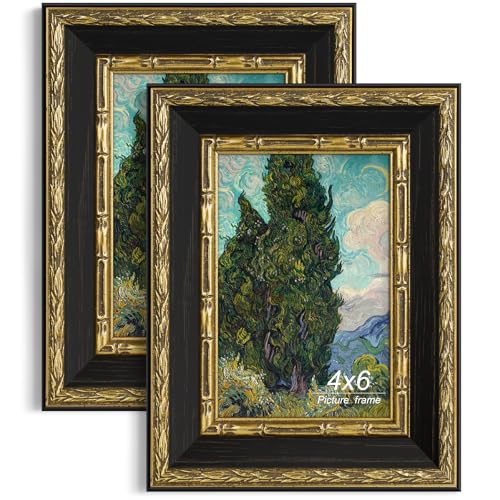 Yaetm Vintage-Bilderrahmen, 10,2 x 15,2 cm, kunstvoller antiker Goldrahmen, 10,2 x 15,2 cm, mit Echtglas, 3,8 cm breite Zierleiste, für Fotos und Kunstdrucke auf Tisch- oder Wandmontage, Schwarz/Gold Yaetm Vintage-Bilderrahmen, 10,2 x 15,2 cm, kunstvoller antiker Goldrahmen, 10,2 x 15,2 cm, mit Echtglas, 3,8 cm breite Zierleiste, für Fotos und Kunstdrucke auf Tisch- oder Wandmontage, Schwarz/Gold von Yaetm