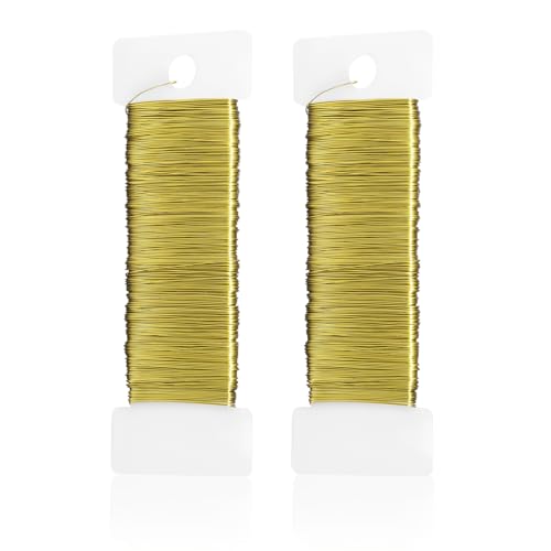 0,35mm x 100m Basteldraht Gold, 2 Rollen Blumendraht Draht zum Basteln Schmuckdraht Wickeldraht Modellierdraht Basteln für Deko Handwerk Pflanzen (50m/Rolle) von Yafe