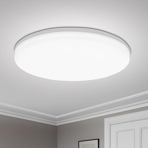 Yafido LED Deckenlampe 30cm Rund, 48W 4320LM 6000K Kaltweiß Deckenleuchte, Ultra Slim Flach Deckenlicht für Bad, Wohnzimmer, Büro, Nicht Dimmbar, Einfach Montierbar von Yafido