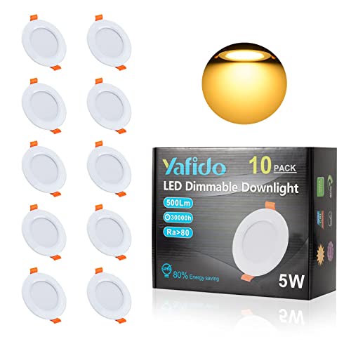 Yafido LED Einbaustrahler 230V Dimmbar 5W 65-82mm, IP44 LED Spots 3000K Warmweiß Deckenspots für Badezimmer Küche Wohnzimmer mit LED-Treiber,10er Set von Yafido