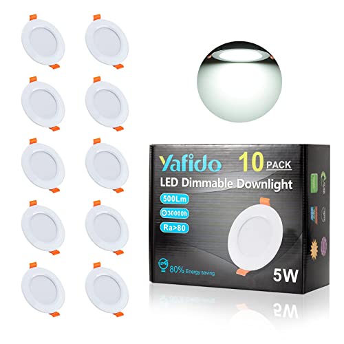 Yafido LED Einbaustrahler 230V Dimmbar 5W 65-82mm, IP44 LED Spots 6000K Kaltweiß Deckenspots für Badezimmer Küche Wohnzimmer mit LED-Treiber,10er Set von Yafido