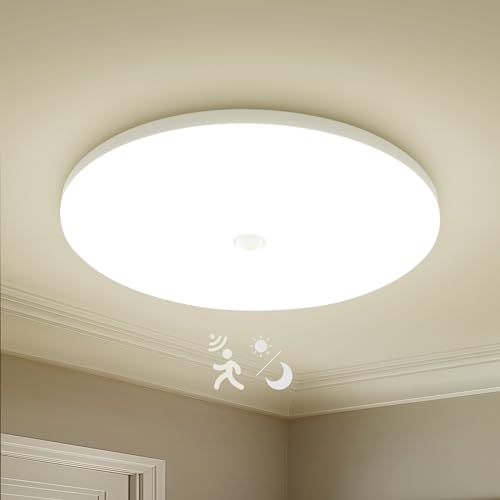 Yafido 18W LED Deckenleuchte mit Bewegungsmelder, Neutralweißes Deckenlampe mit Bewegungssensor, 30CM Rund LED Deckenleuchte Flach für Balkon Flur von Yafido