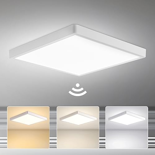 Yafido 28W LED Deckenleuchte Flach mit Bewegungssensor, 30CM 3000K-6000K Ultra Slim Weiße Quadrt Deckenlampe mit Bewegungsmelder, 2800LM Modern Panel Lampe für Flur, Veranda, Garage, Balkon von Yafido