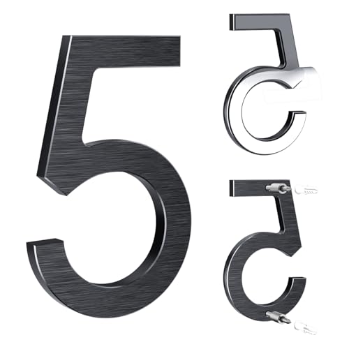 Hausnummer,12,5cm Aluminium Hausnummer,2 in 1 hausnummer klebend,selbstklebend oder verschraubbar,Aus massivem Aluminium mit gebürsteter Oberfläche,wetterfest,für Tür/Wand/Zaun/Garage-Schwarz Ziffer 5 Hausnummer,12,5cm Aluminium Hausnummer,2 in 1 hausnummer klebend,selbstklebend oder verschraubbar,Aus massivem Aluminium mit gebürsteter Oberfläche,wetterfest,für Tür/Wand/Zaun/Garage-Schwarz Ziffer 5 von Yafimea