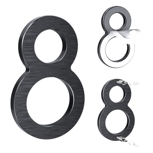 Hausnummer,12,5cm Aluminium Hausnummer,2 in 1 hausnummer klebend,selbstklebend oder verschraubbar,Aus massivem Aluminium mit gebürsteter Oberfläche,wetterfest,für Tür/Wand/Zaun/Garage-Schwarz Ziffer 8 Hausnummer,12,5cm Aluminium Hausnummer,2 in 1 hausnummer klebend,selbstklebend oder verschraubbar,Aus massivem Aluminium mit gebürsteter Oberfläche,wetterfest,für Tür/Wand/Zaun/Garage-Schwarz Ziffer 8 von Yafimea