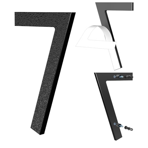 Yafimea 15 cm Hausnummer Schwarz, Große Hausnummer aus Kunststoff mit Klebe- oder Schraubmontage, Wetterfest für Außenbereich, 3D Floating-Effekt für Wand oder Zaun (7) von Yafimea