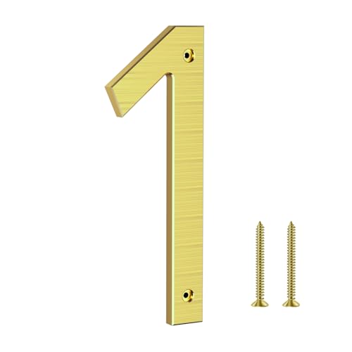 Hausnummer,20cm Aluminium Hausnummer, hausnummer schild,Aus massivem Aluminium mit gebürsteter Oberfläche, Schraubmontage, Witterungs und korrosionsbeständi,für Tür/Wand/Zaun/Garage-Gold Ziffer 1 von Yafimea