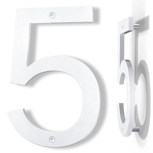 Yafimea 20 cm Hausnummer Weiß, Große wetterfeste Hausnummer aus Kunststoff mit Schraubmontage, 3D Floating-Effekt für Außenbereich, Wand oder Zaun (5) von Yafimea