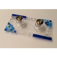 Shabbat Shalom Kerzenhalter in Blautönen Von Yafitglass von YafitGlass