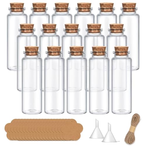 Yagaspantery 16 Stück 40ml Mini Glasflaschen,Kleine Glasflaschen Kit mit Korken und Etikett,Trichter,Hanfseil. Gewürzgläser für Hochzeitsdeko,Handwerk DIY Dekoration und Gastgeschenk von Yagaspantery