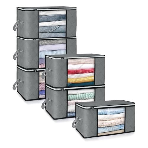 6 StüCk 35l Aufbewahrungstasche, Aufbewahrungsbox Mit Deckel, Klarem Kleideraufbewahrungstaschen Faltbare AufbewahrungsbehäLter Mit Fenster& Griffe FüR Kleidung Bettdecken Und BettwäSche Grau von Yagosodee