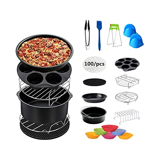 Airfryer zubehör Set, 13STK Heißluftfritteuse Zubehör Set Universelles für die meisten Heißluftfritteusen mit 3,5L-4,5L, Cake Barrel 7 Zoll(Durchmesser 18cm), Spülmaschinenfest, BPA-frei von Yagosodee