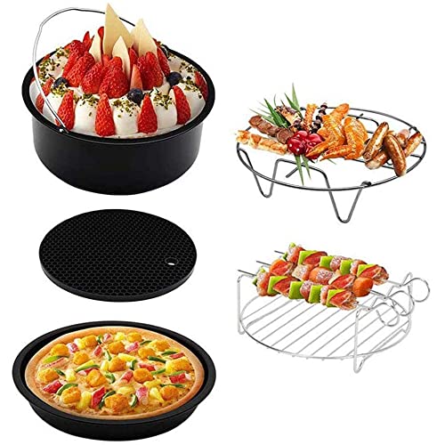 Airfryer zubehör Set, 5STK Heißluftfritteuse Zubehör Set Universelles für die meisten Heißluftfritteusen mit 2,3L-3,2L, Cake Barrel 6 Zoll(Durchmesser 16cm), Spülmaschinenfest, BPA-frei von Yagosodee