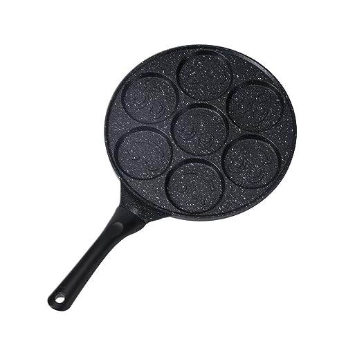 Augenpfanne Ø 27cm, Pancake Pfanne Spiegeleipfanne für 7 Eier mit Smiley-Muster, Spiegelei-Pfanne mit antihafte Beschichtung, Pfannkuchenpfanne fur Induktion Ceran Gas Elektro, für Haushalt, Küche von Yagosodee