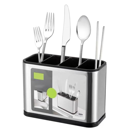 Behälter für Küchenutensilien, Utensilienhalter Aus Edelstahl, Küchen Utensil Behälter, Besteck-Abtropfkorb, Rutschfest Besteck-Abtropfbehälte Gabel Löffel Lagerung Organizer mit Ablaufboden von Yagosodee